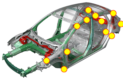 A Mazda3 karosszériájának megerősítései. A Mazda3 karosszériájának megerősítései.