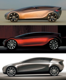 A MAZDA NAGARE, a MAZDA RYUGA, és legalul a MAZDA SENKU tanulmányautó.