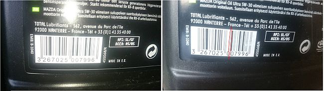 Hamisított Mazda motorolajok. Hamisított Mazda motorolajok.